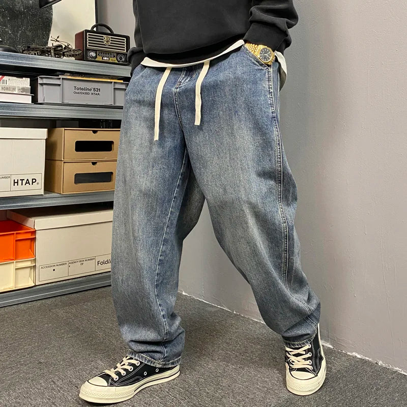 Vintage Wash Baggy Straight Jeans