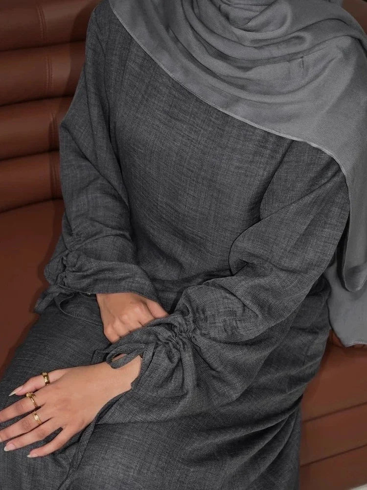 Drape Tie-Sleeve Abaya Dress