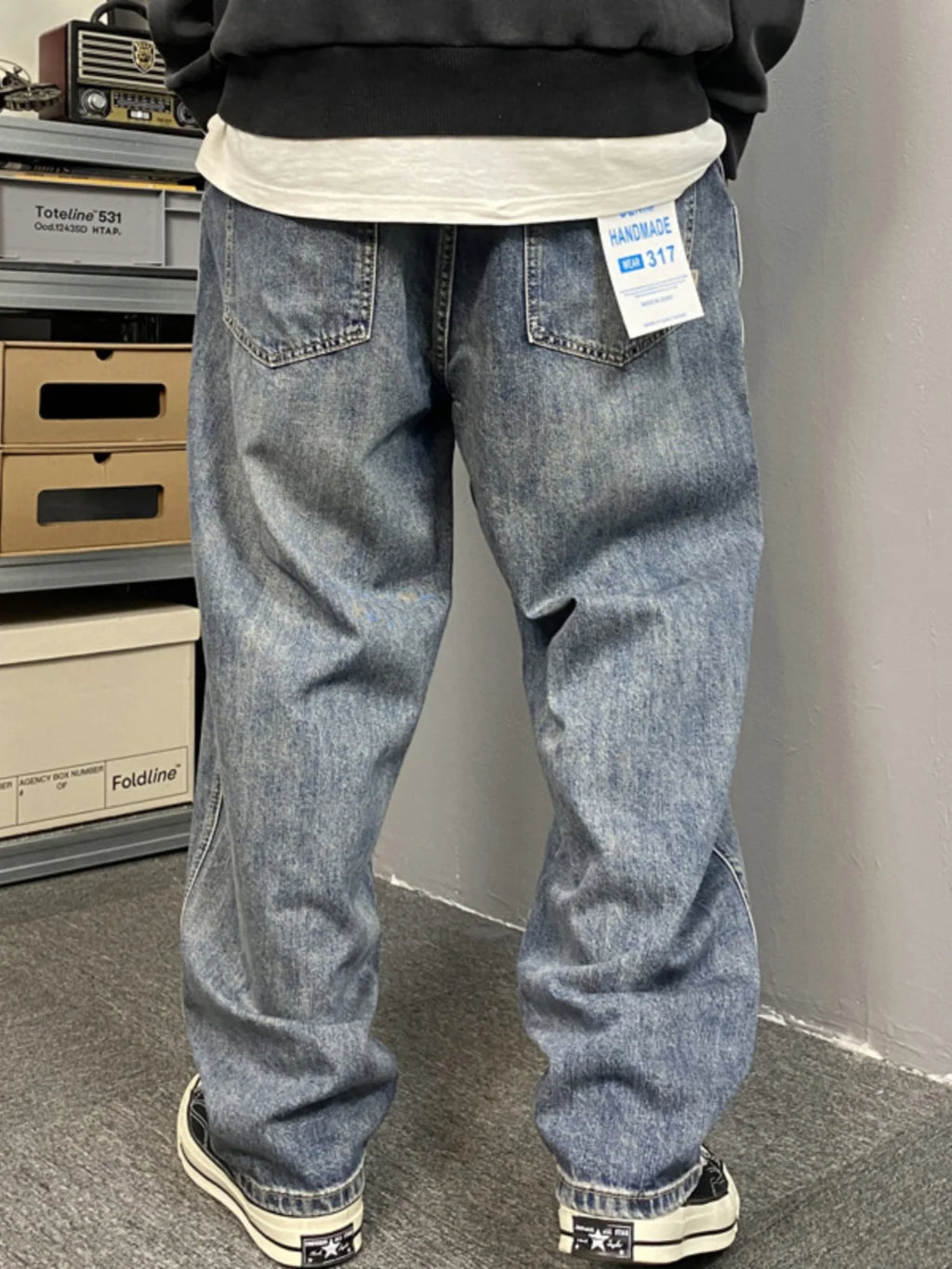 Vintage Wash Baggy Straight Jeans