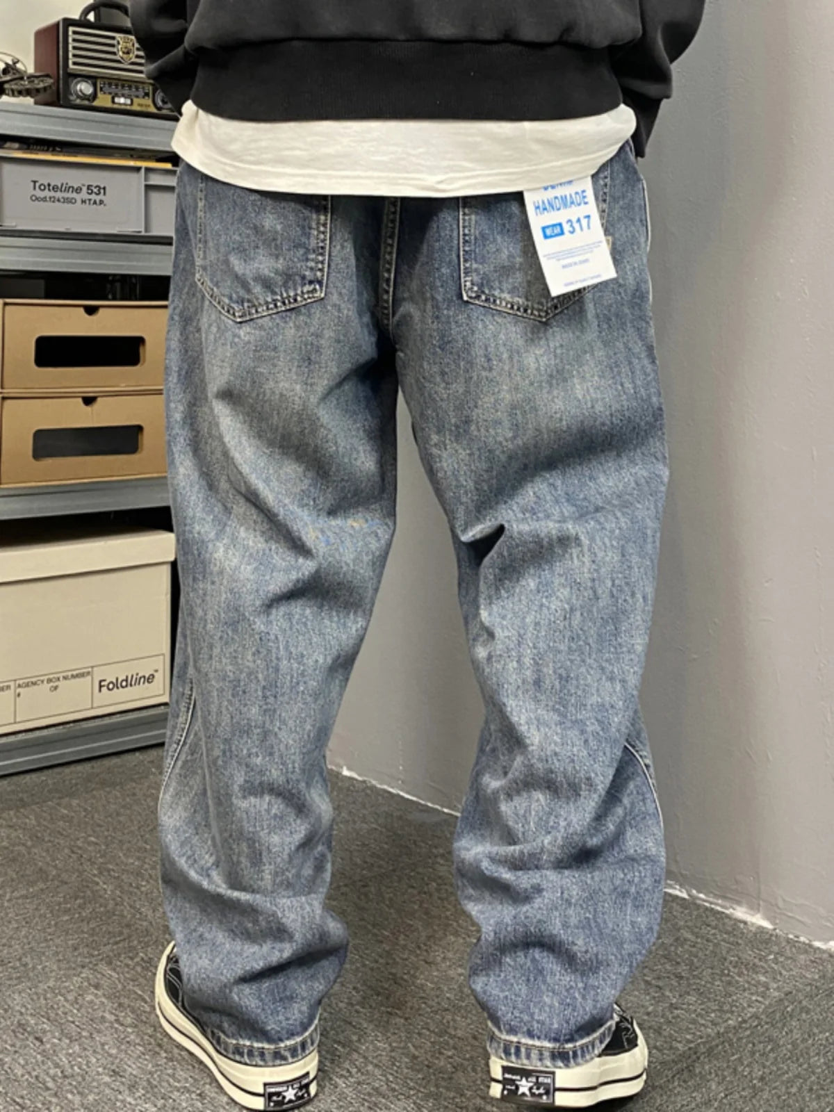 Vintage Wash Baggy Straight Jeans