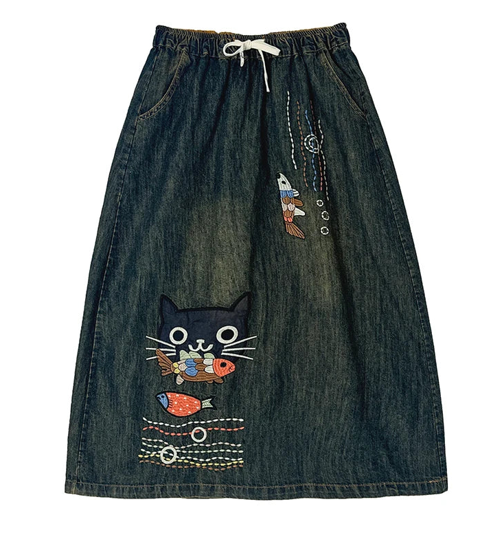 Earthbound Denim Midi Skirt