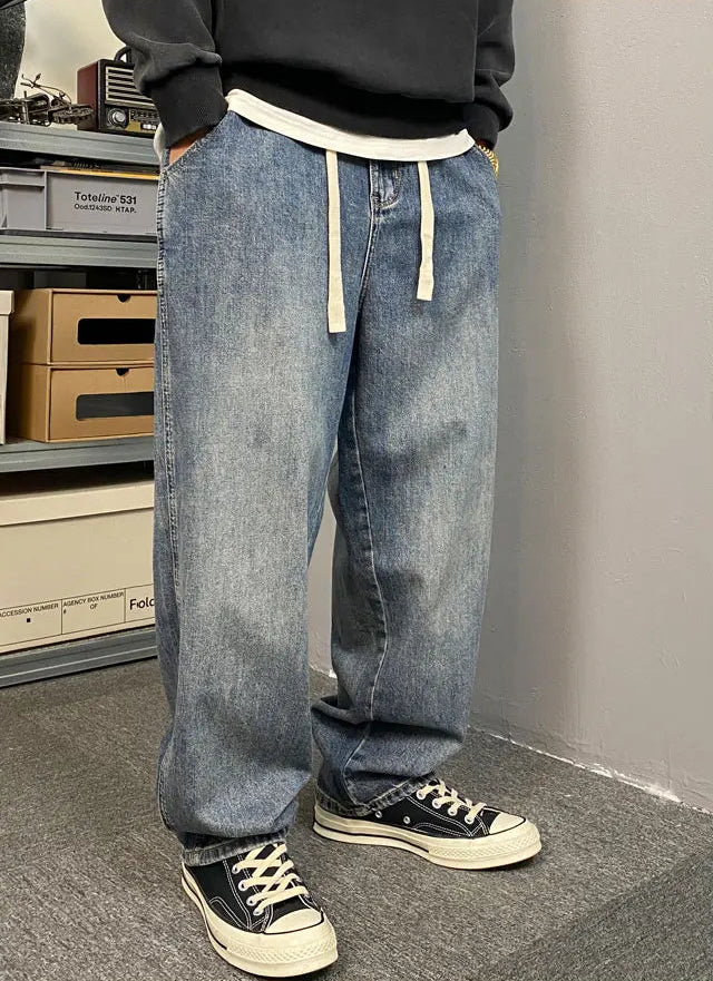 Vintage Wash Baggy Straight Jeans