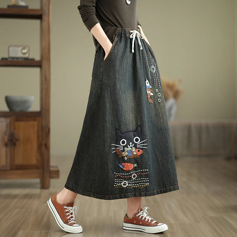 Earthbound Denim Midi Skirt