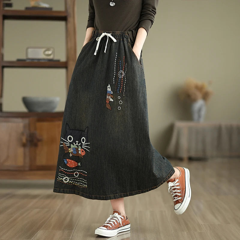 Earthbound Denim Midi Skirt