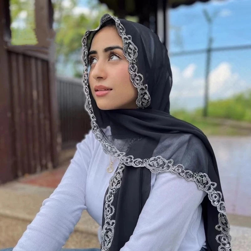 Lace Trim, Chiffon Hijab