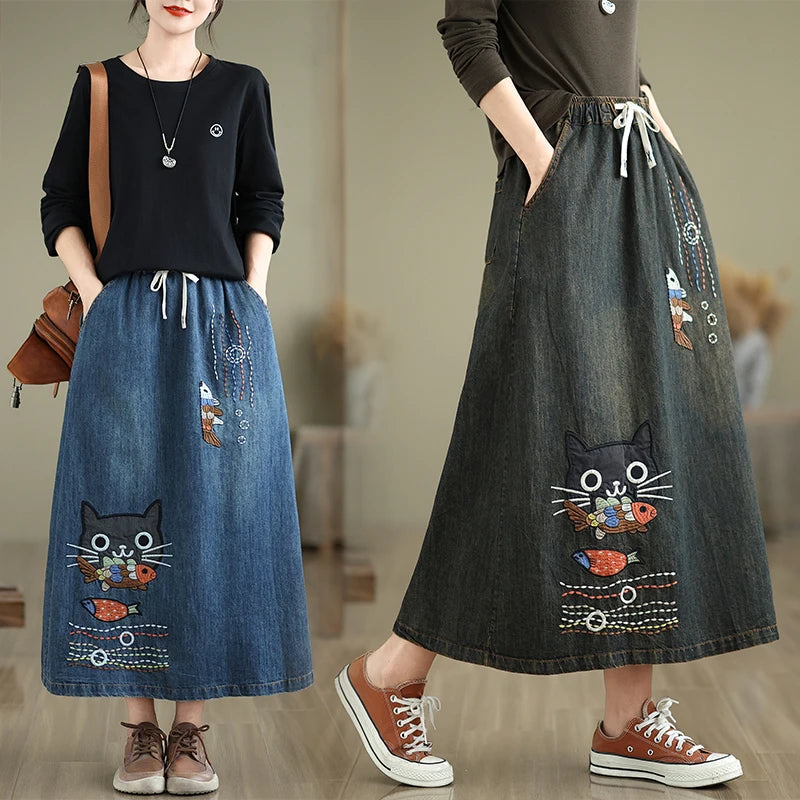 Earthbound Denim Midi Skirt