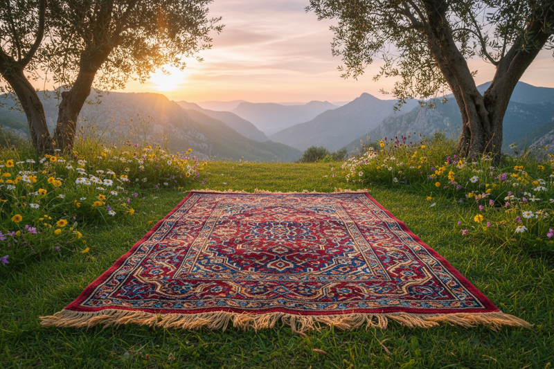 islamic prayer rug in nature