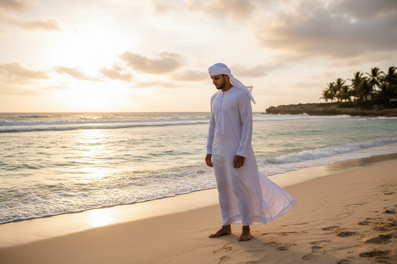 muslim mens clothing thobe by the beach